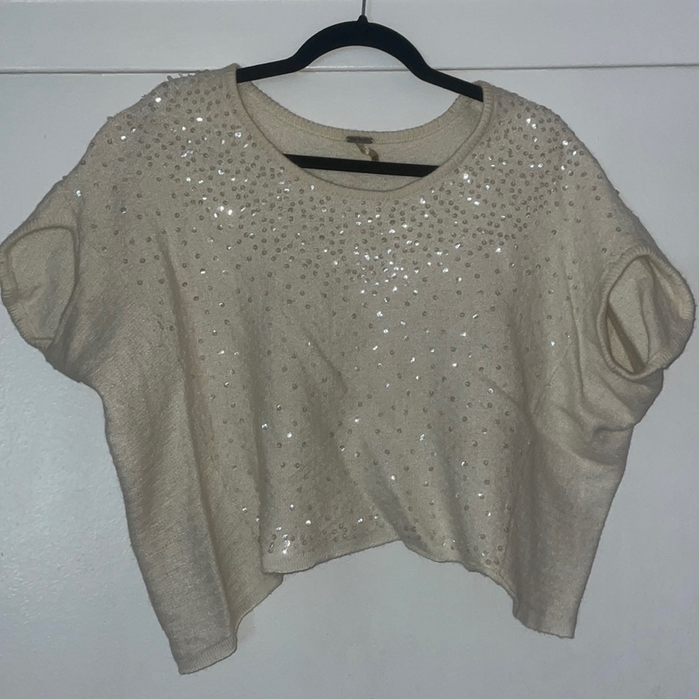 Free People Cropped Sequin Sweater Shirt